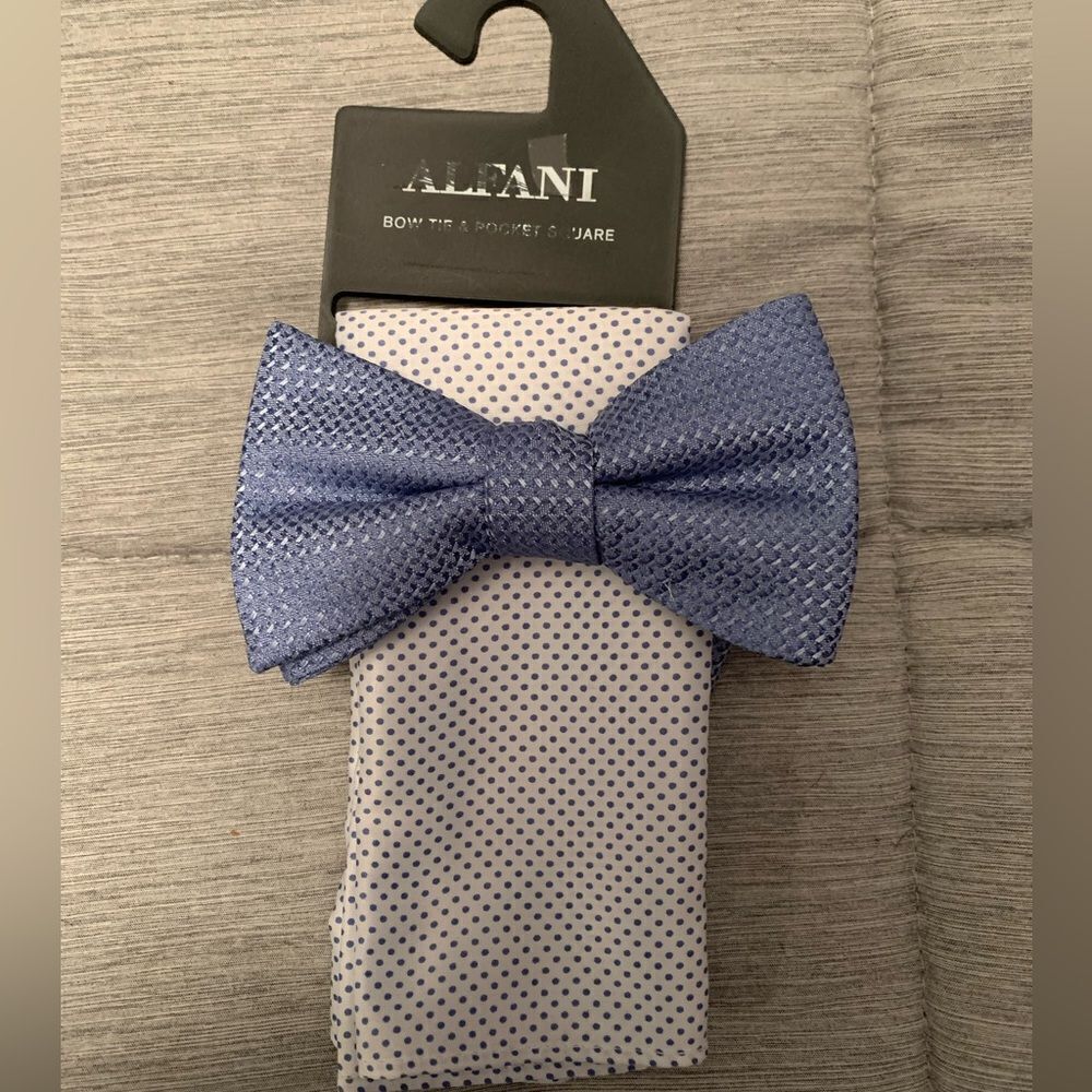 Alfani bow tie pocket square blue black